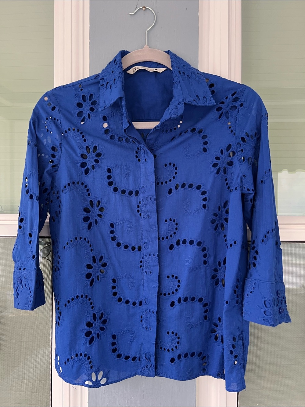 Zara Cobalt Blue Eyelet Button-Down Shirt - Women